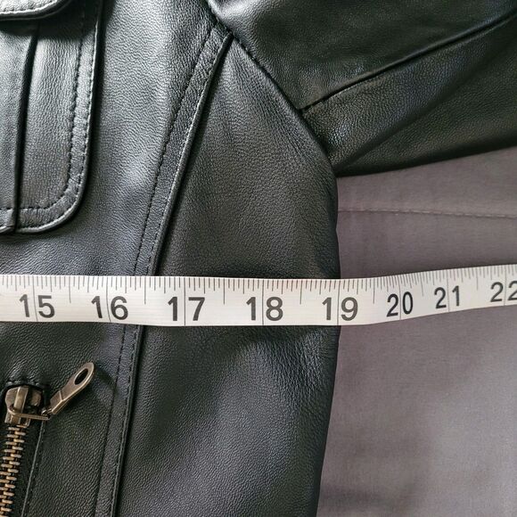 Womens 100% Genuine Black Leather Bomber Jacket Womens Size Xlarge Hooded Pocket - Picture 7 of 9